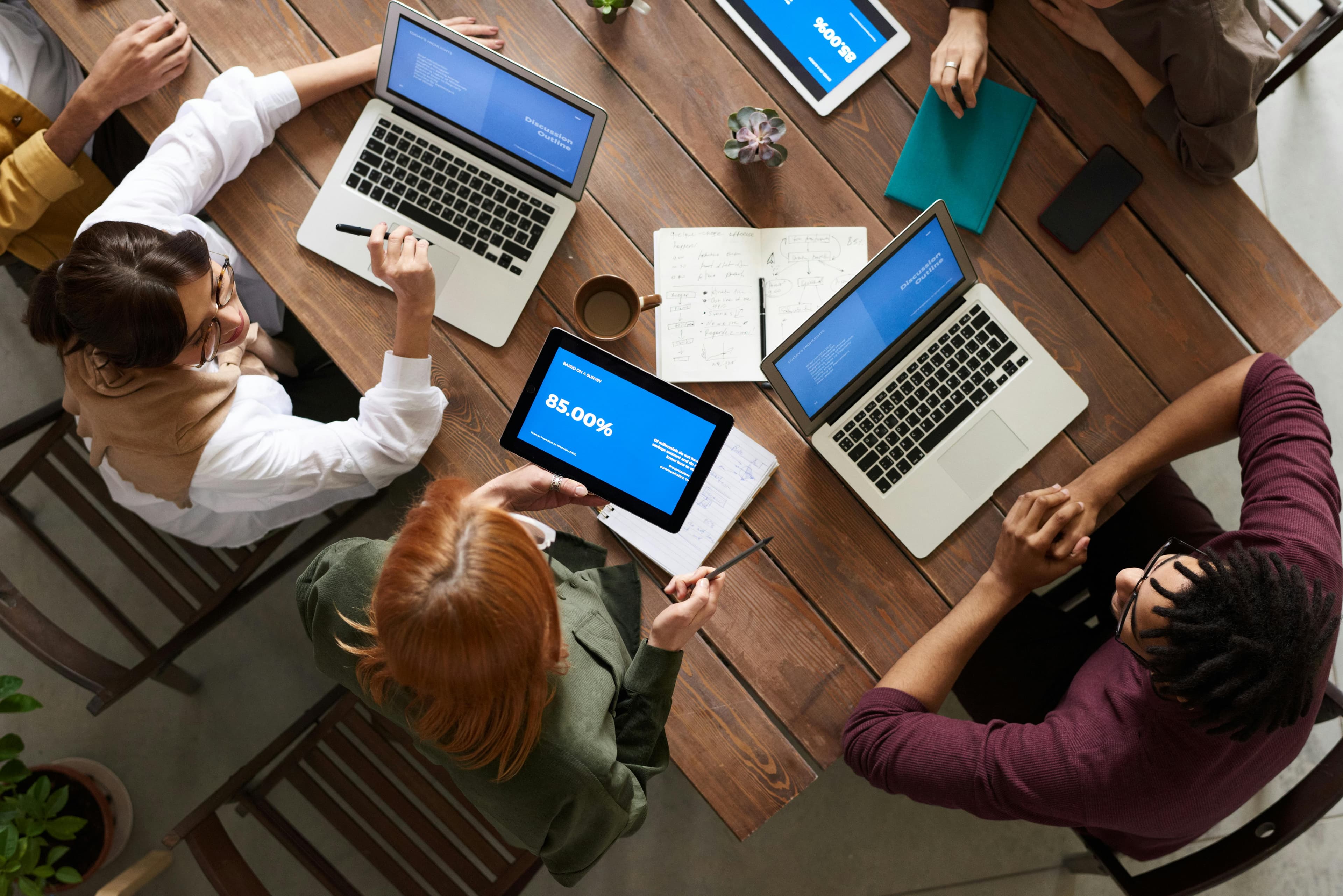 Team working on landing page design